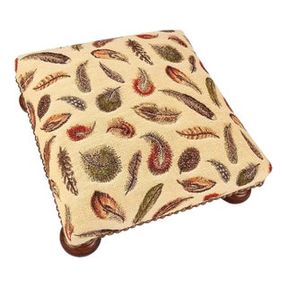 00 English Traditional Feathers Motif Tapestry Footstool For Sale