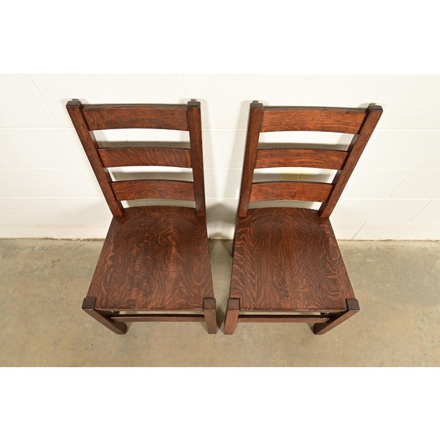 Early 20th Century Stickley Brothers Antique Mission Oak Arts & Crafts Ladder Back Side Chairs or Dining Chairs, Newly Refinished For Sale - Image 5 of 12