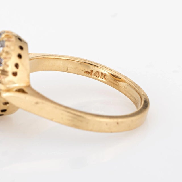 Metal Antique Victorian Turquoise Diamond Ring Vintage 14 Karat Gold Mine Cut Halo size 6 For Sale - Image 7 of 7