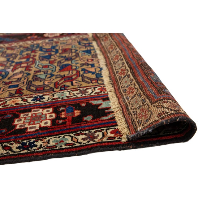 Persian Antique Persian Bidjar Handmade Brown Wool Rug With Floral Pattern For Sale - Image 3 of 9
