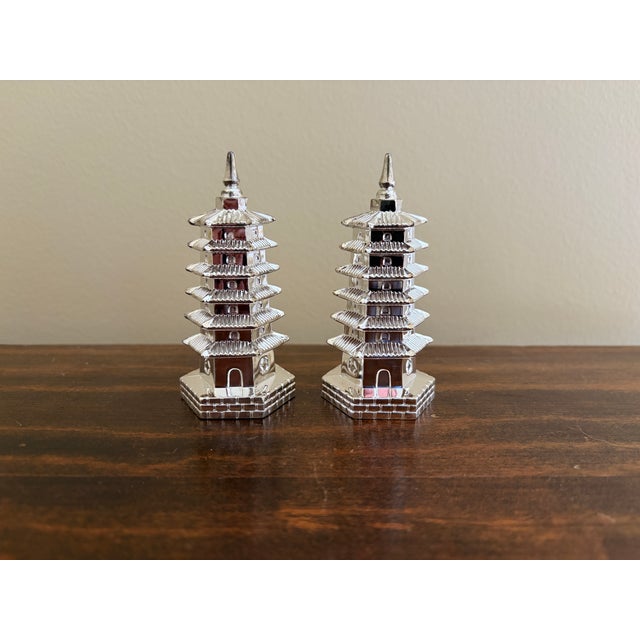 Silver Godinger Chinoiserie Pagoda Salt and Pepper Shakers For Sale In South Bend - Image 6 of 8