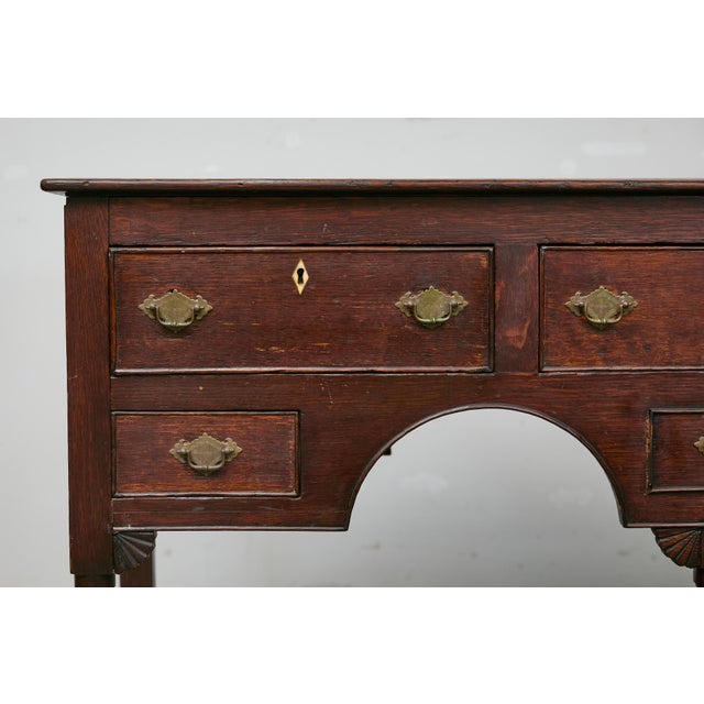 19th Century Late Georgian Oak 19th Century Dresser Base with Chippendale Brass Hardware For Sale - Image 5 of 12