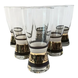 Vintage Mid Century Modern Libbey Gold and Brown Beer Pilsner Glasses- Set of 6