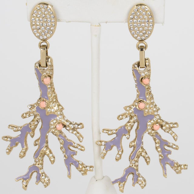 Contemporary Valentino Garavani Gilded and Lavender Clip Earrings With Coral Cabochons - 2 Pieces For Sale - Image 3 of 6
