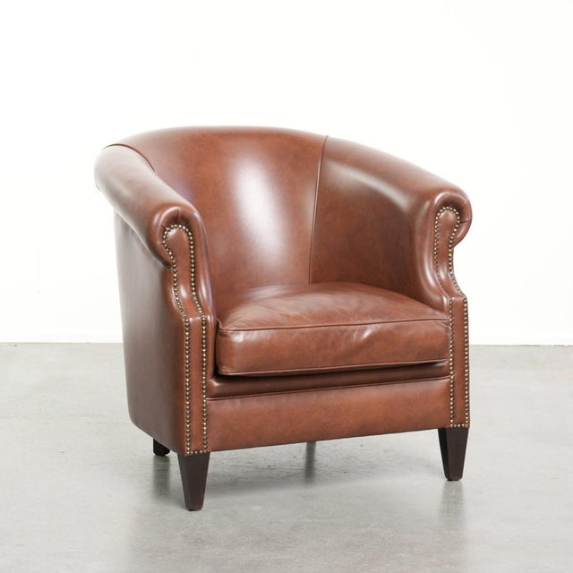 English Style Cognac-Colored Cowhide Leather Club Armchair For Sale - Image 13 of 13