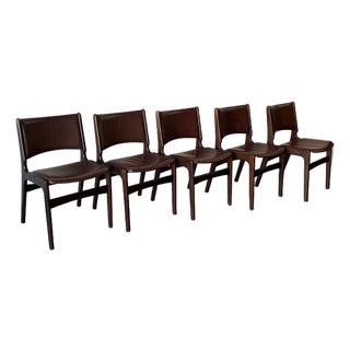 Set of 5 Danish Teak Dining Chairs in Style of Johannes Andersen – Mid Century Modern Sculptural Side Chairs For Sale