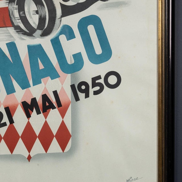 Vintage 20th Century Framed 1950 Monaco Grand Prix Poster by Bernard Minne, 1983 For Sale - Image 6 of 13