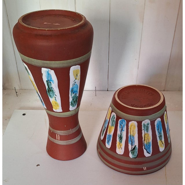 Mid-Century Ceramic Set with Colored Glaze Inlets from Bay-Keramik, 1960s, Set of 2 For Sale - Image 4 of 6