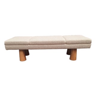 Bench with White Teddy Bear Bouclé Fabric and Conical Wooden Legs, 1990s For Sale