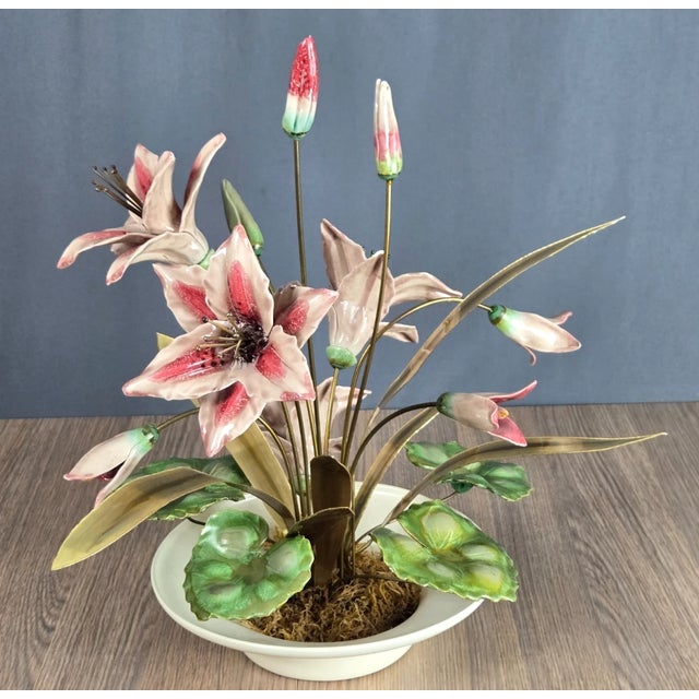 Winifred Cole Madonnna Lily Pottery Flowers & Brass Brutalist Sculpture For Sale - Image 4 of 15