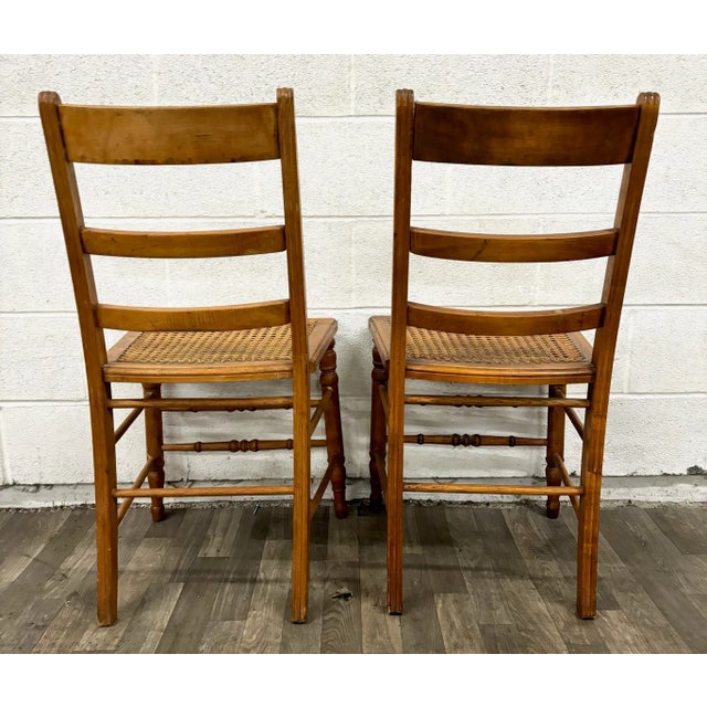 Vintage Colonial Style Ladderback Cane Seat Dining Chairs - Pair For Sale In Kansas City - Image 6 of 6