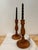 Beautiful and tall, velvet bottomed, handmade wooden candle stick holders. Vintage