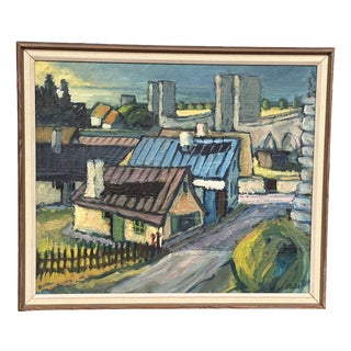 Mats Ahlberg, Northern District, Visby, 1960s, Oil on Panel, Framed For Sale