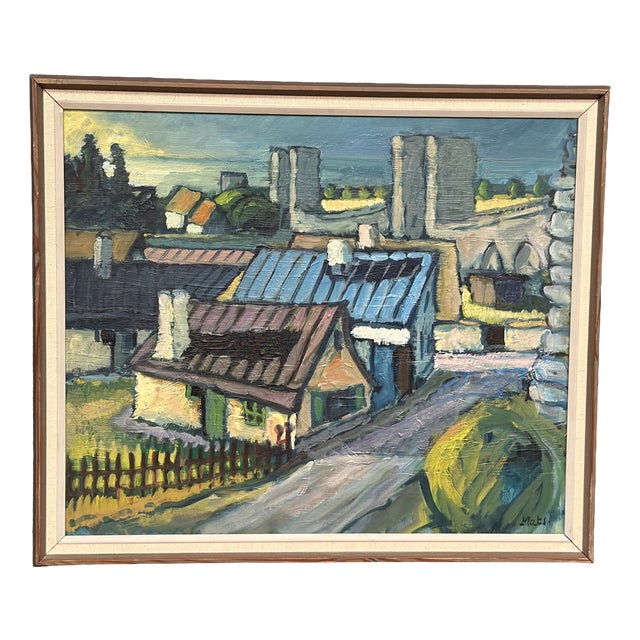 Mats Ahlberg, Northern District, Visby, 1960s, Oil on Panel, Framed For Sale