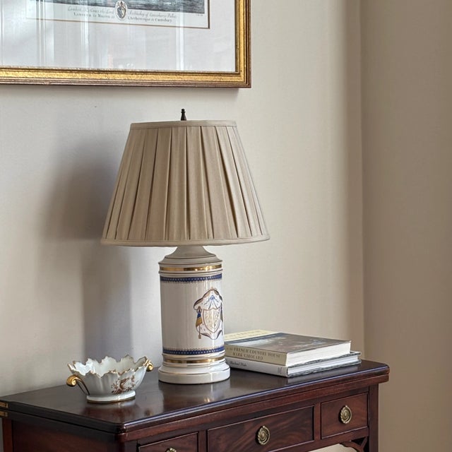 French Provincial Mid-20th Century Armorial Porcelain Apothecary Lamps — A Pair For Sale - Image 3 of 18