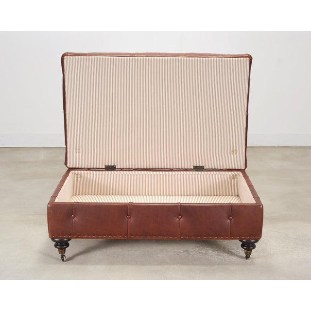 Wood Ralph Lauren English Brierly Leather Writer's Ottoman 4 Ft For Sale - Image 7 of 18