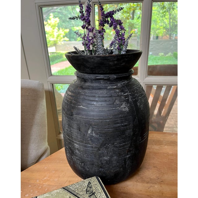1960s Rustic Black Hand Turned Wood Honey Pot/Vase For Sale In Dallas - Image 6 of 13