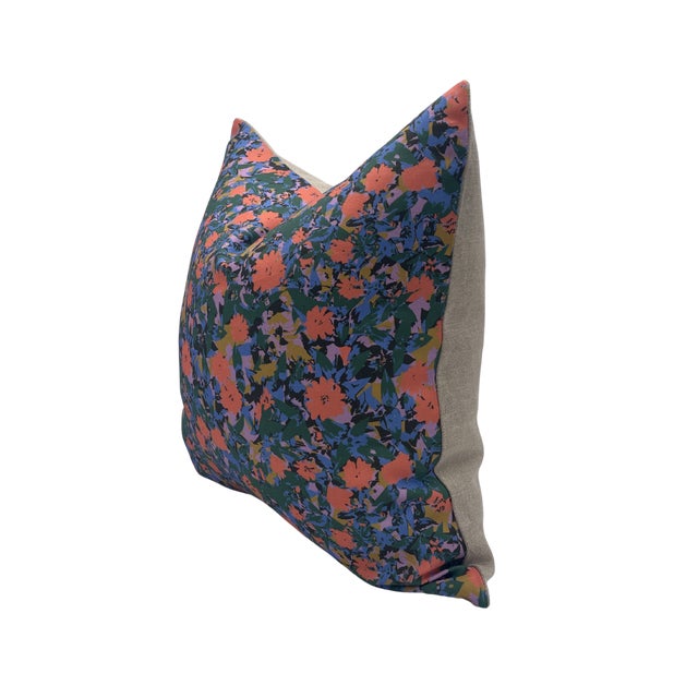 Pair of handcrafted pillows fashioned with Kristy Stafford in "Garden Orange" Floral fabric on the front and backed in a...
