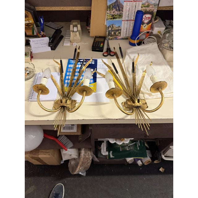 Chandelier and Wall Lights from Maison Charles, Set of 3, in Good conditions. Designed 1950 to 1959 European Plug (up to...