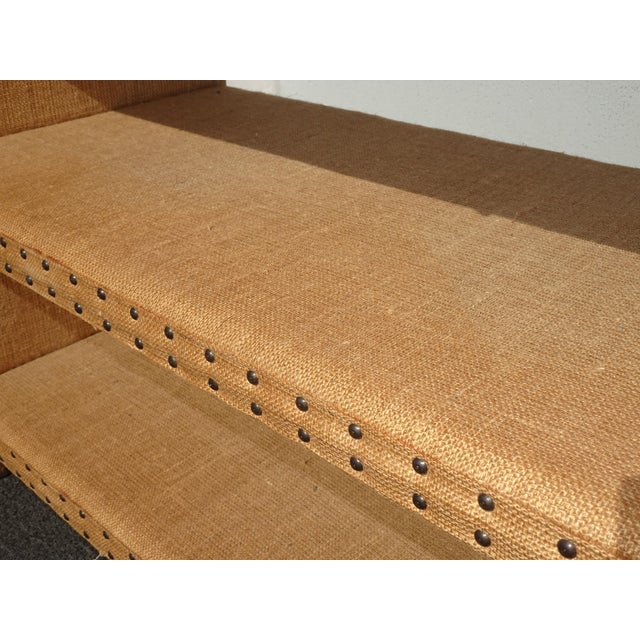 Modern Golden Brown Burlap Bookcase W Decorative Nails For Sale - Image 9 of 15