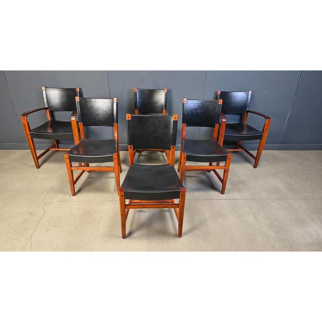 Vintage Spanish Leather and Wood Dining Chairs, 1970s, Set of 6 For Sale - Image 14 of 16
