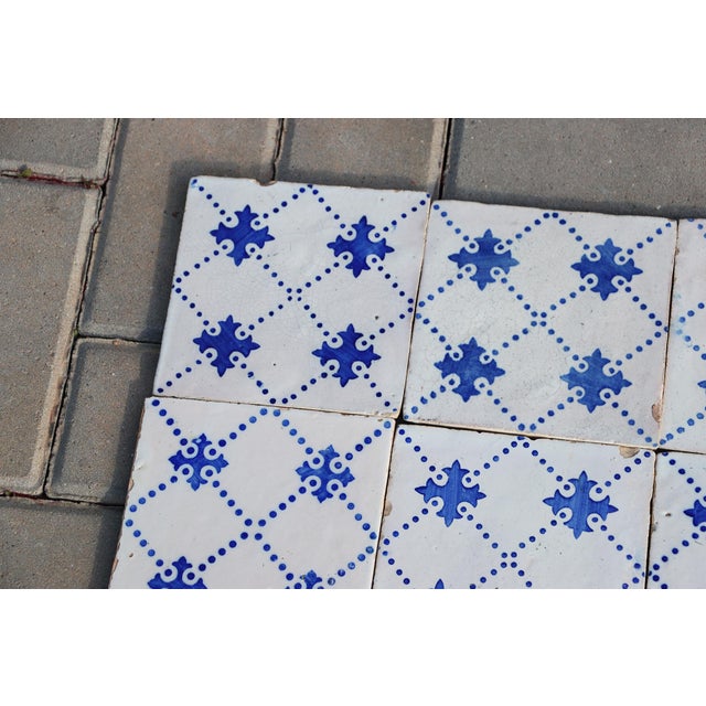 19th Century Antique 19th Century Portuguese Blue Cross Lattice Tiles, Set of 19 For Sale - Image 5 of 12