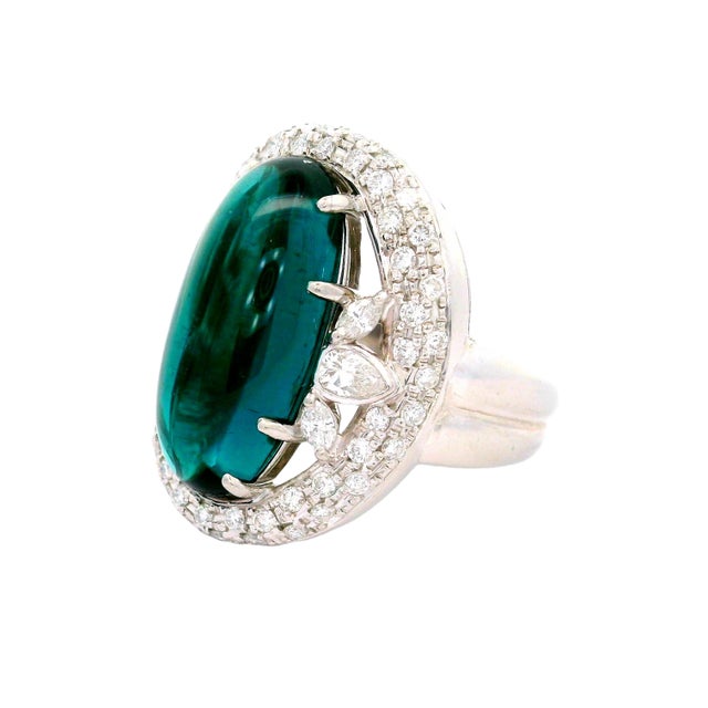 12 Carat Blue Tourmaline Diamond Platinum Ring, Size 8.5 For Sale - Image 4 of 4