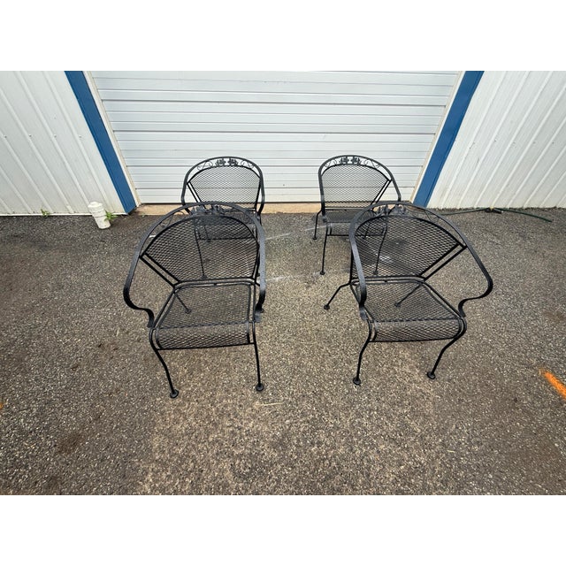 Vintage Woodard Style Outdoor Wrought Iron Arm Chairs – Set of 4 For Sale In Philadelphia - Image 6 of 12