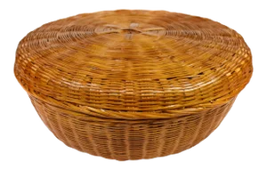 Vintage Hand Woven Wicker Round Lidded Storage Basket