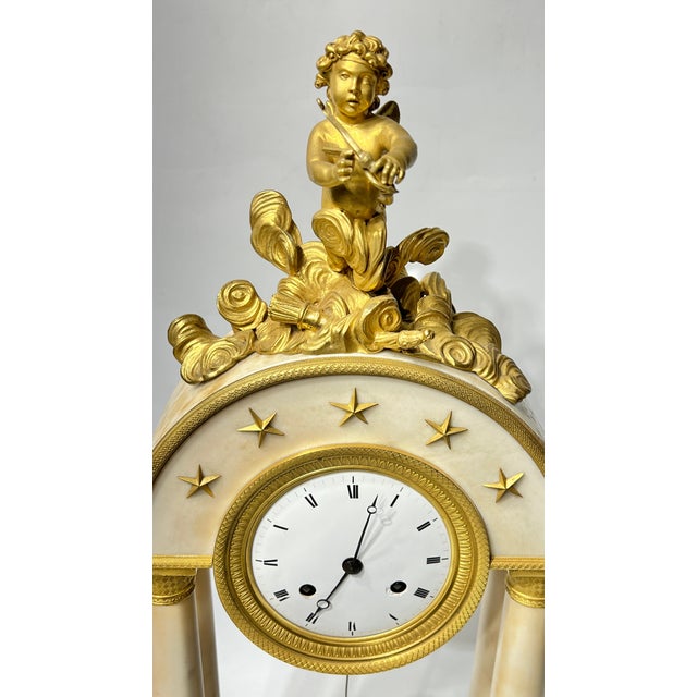 19th Century French Empire Ormolu Bronze and White Marble Portico Clock For Sale In New York - Image 6 of 12
