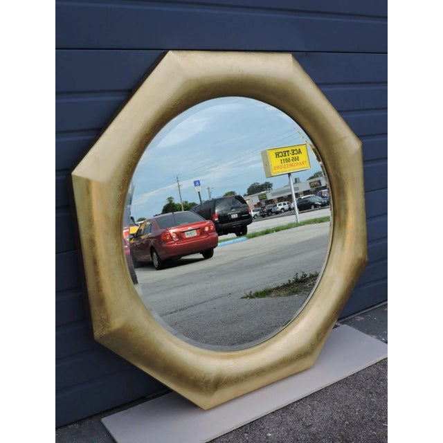 Mid-Century Modern Large Gold Leaf Octagonal Vintage Retro Beveled Mid Century Wall Bathroom Vanity Entryway Mirror For Sale - Image 3 of 11