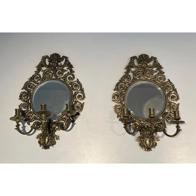 Late 19th Century Large Louis the 14th Style Bronze and Mirror Wall Lights - A Pair For Sale - Image 5 of 13