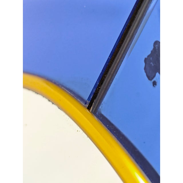 Metal Vintage Circular Wall Mirror in Cobalt Blue Glass and Brass from Cristal Art, 1950s For Sale - Image 7 of 12