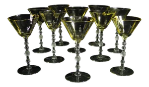 Vintage Sherry Topaz Tint Clear Stem Glasses - Set of 10