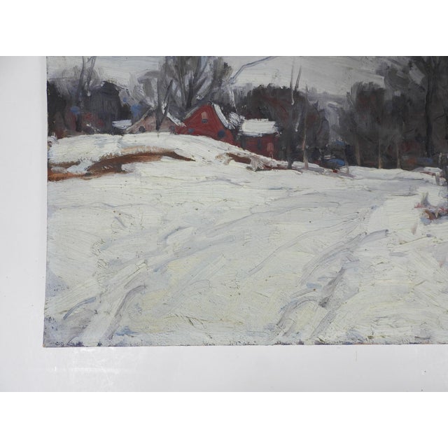 Early 20th Century Early 20th Century Snowy Winter Farm Landscape Painting For Sale - Image 5 of 8