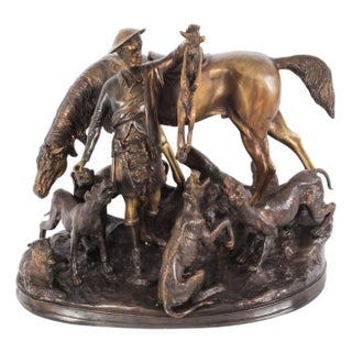 Group of Hunter & Hounds with Fox, Late 20th Century, Bronze For Sale