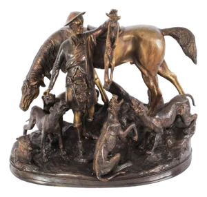 Group of Hunter & Hounds with Fox, Late 20th Century, Bronze