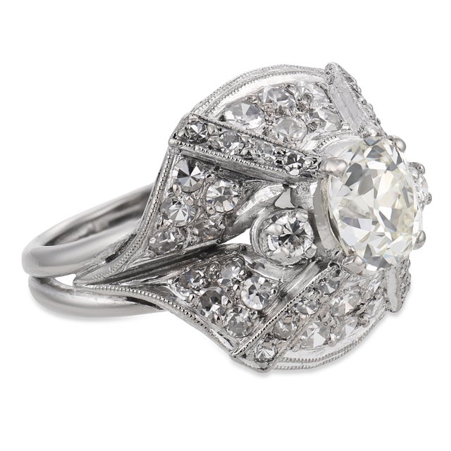 Mid Century Gia 1.80 Carat Diamond 14k White Gold Cocktail Ring, Size 5.25 For Sale - Image 4 of 6