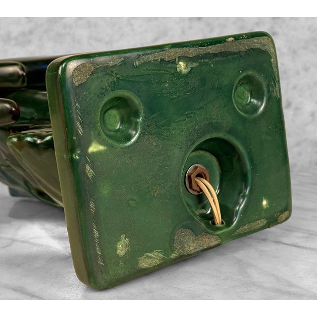 Mid-Century Abstract Art Deco Green Ceramic Gazelle Tv Lamp For Sale - Image 9 of 9