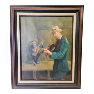 Vintage Oil Painting of Musicians on Canvas by James Lyle, Virginia For Sale