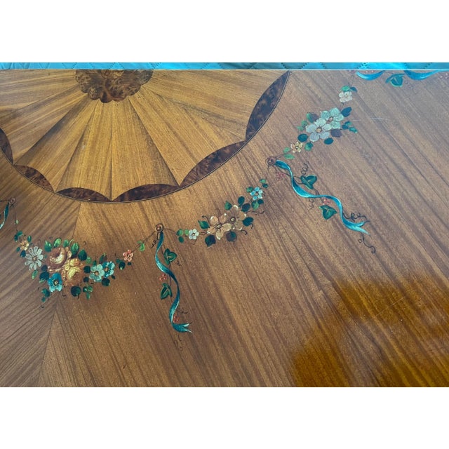 C.1920 English Adam's Style Hand Painted Satinwood Walnut Inlay Sideboard Server For Sale - Image 11 of 12