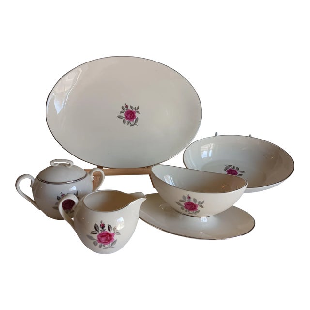 Vintage Lenox Ballad Roses Bone China- Creamer, Sugar, Gravy, 2 Bowls For Sale