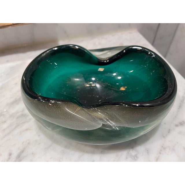 Mid-Century Modern Green Ashtray or Catchall Art Glass in the Manner of Murano For Sale - Image 3 of 7