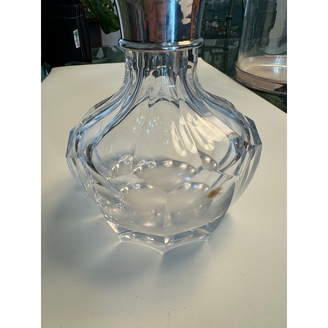 American Crystal Glass Decanter With Silver Rim For Sale - Image 3 of 7