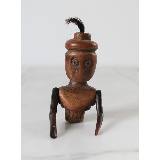 Wood Vintage African Folk Art Sculpture or Doll Carved From Wood and Dark Horn For Sale - Image 7 of 14