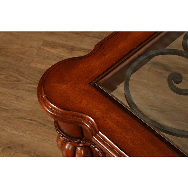 Ethan Allen Ethan Allen Tuscany Glass Top Coffee Table With Iron Scroll Base For Sale - Image 4 of 18
