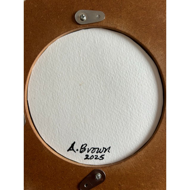 Persimmon Original Petite Painting of a Red Fox in the Snow in Ornate Round Frame For Sale - Image 8 of 8