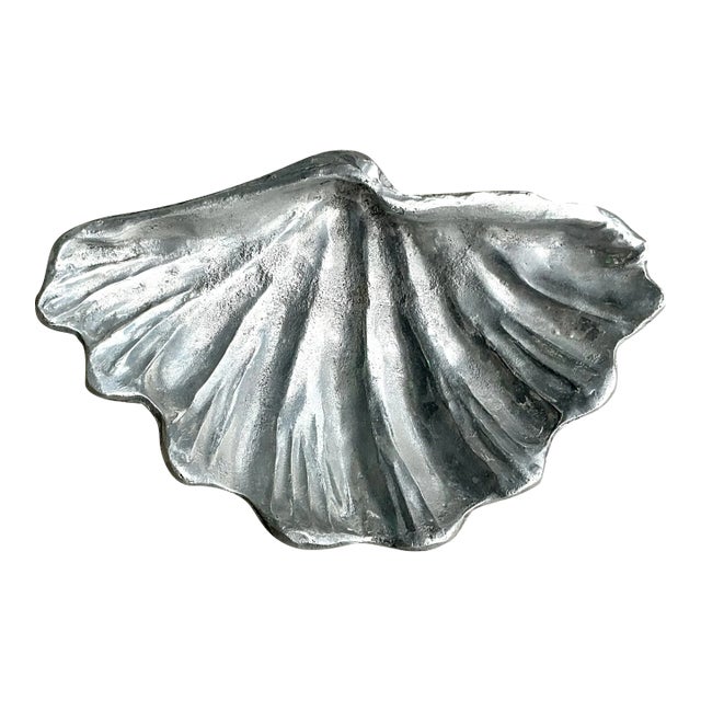 Vintage Coastal Cast Pewter Clam Shell Bowl For Sale