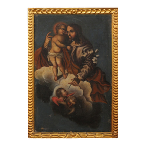 19th Century Framed Painting of Jesus with Child