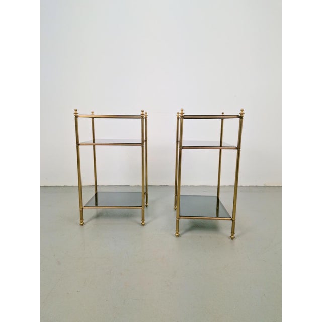 Mid-Century Modern 3-Tier Side Tables in Brass and Smoked Glass from Maison Jansen, 1960s, Set of 2 For Sale - Image 11 of 13